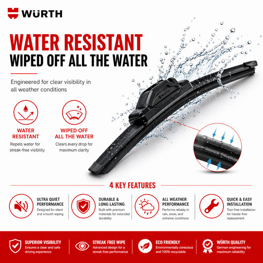 WÜRTH Soft Wiper Blade for Hyundai i20 | 24" + 16" Set | Flat Frameless | Streak-Free