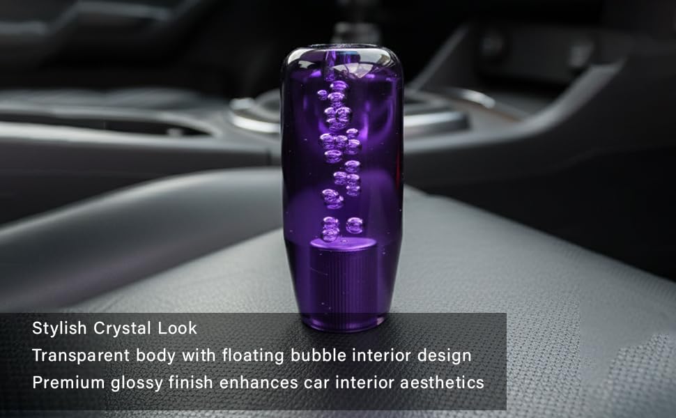Crystal Glass Gear Knob 10cm Purple | Bubble Design Car Gear Shift Knob with Adaptors (Universal Fit)