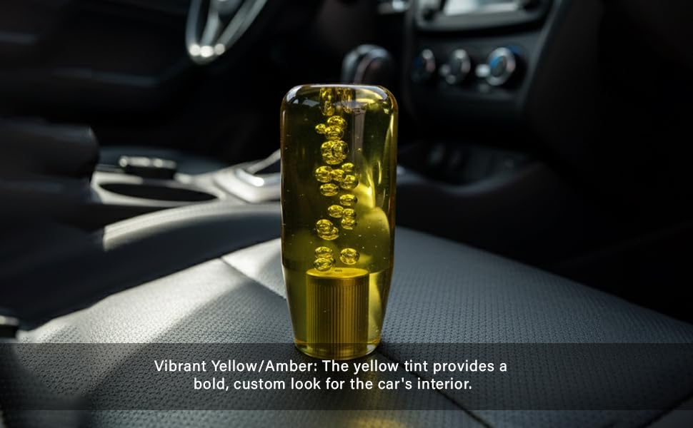 Crystal Glass Gear Knob 10cm Yellow | Bubble Design Car Gear Shift Knob with Adaptors (Universal Fit)