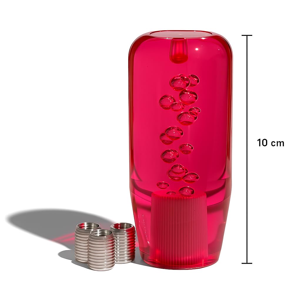 Crystal Glass Gear Knob 10cm Red | Bubble Design Car Gear Shift Knob with Adaptors (Universal Fit)