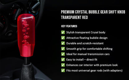 Crystal Glass Gear Knob 10cm Red | Bubble Design Car Gear Shift Knob with Adaptors (Universal Fit)