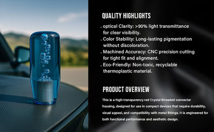 Crystal Glass Gear Knob 10cm Blue | Bubble Design Car Gear Shift Knob with Adaptors (Universal Fit)