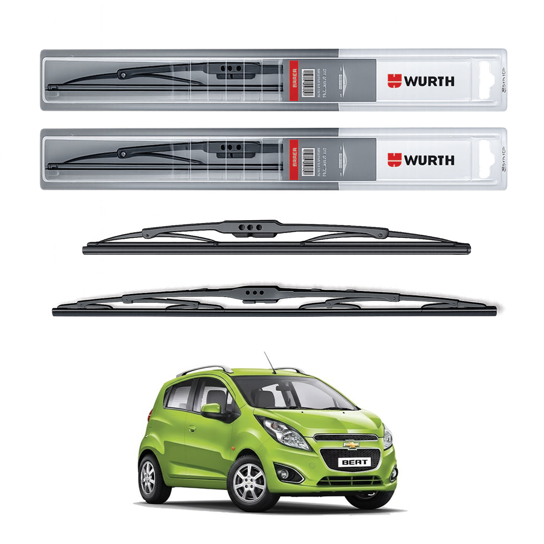 Wurth Metal Wiper Blades for Chevrolet Beat – 22” Driver + 16” Passenger (Set of 2) | All-Weather Premium Quality