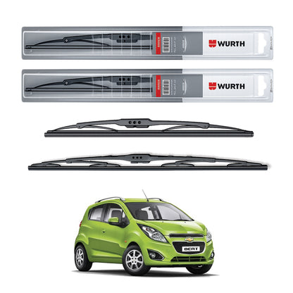 Wurth Metal Wiper Blades for Chevrolet Beat – 22” Driver + 16” Passenger (Set of 2) | All-Weather Premium Quality