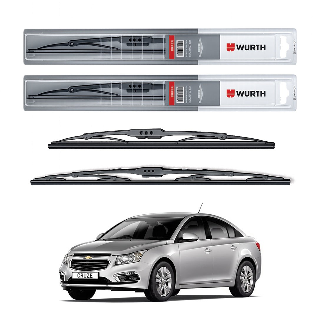 Wurth Metal Wiper Blades for Chevrolet Cruze – 24” Driver + 18” Passenger (Set of 2) | All-Weather Premium Quality