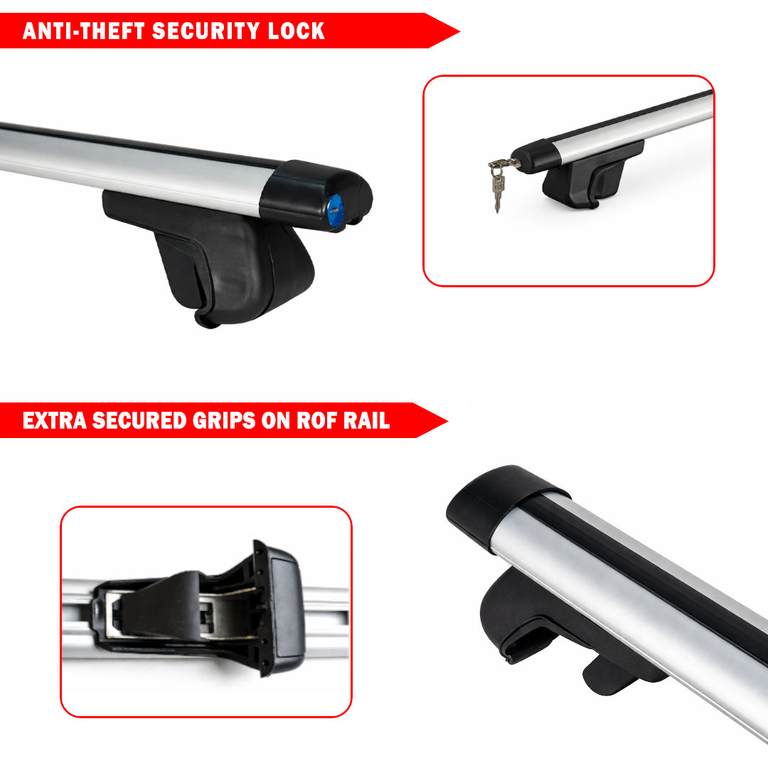 Universal Roof Rack Cross Bars – Bond Style Aluminum Cargo Carrier | Anti-Theft Lock | Adjustable Heavy Duty Rooftop Crossbars (Silver)