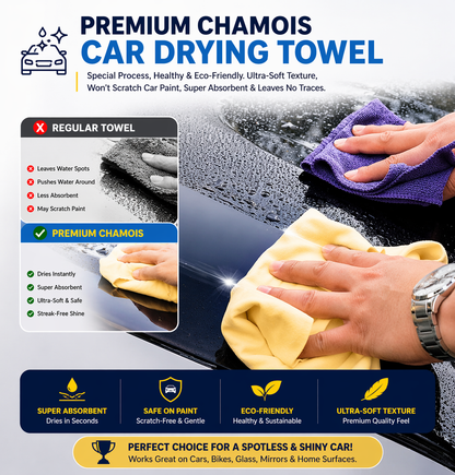 Big Size PVA Chamois Car Cleaning Cloth (Pack of 2) | 66×43 cm Super Absorbent Drying Towel | Streak-Free, Lint-Free | Reusable Multipurpose Cloth for Car, Bike & Home