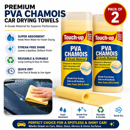 Big Size PVA Chamois Car Cleaning Cloth (Pack of 2) | 66×43 cm Super Absorbent Drying Towel | Streak-Free, Lint-Free | Reusable Multipurpose Cloth for Car, Bike & Home