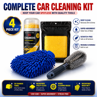 4-in-1 Car Cleaning Kit (1200 GSM Microfiber Cloth + 3D Chamois + Wash Mitt + Wheel Brush) | Super Absorbent, Scratch-Free, Streak-Free Car Care Combo