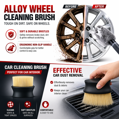 Car Cleaning Kit 4-in-1 | 1200 GSM Microfiber Towel + 3D Chamois Cloth + Wheel Brush + Interior Cleaning Brush | Car Detailing Kit, Scratch-Free & Streak-Free