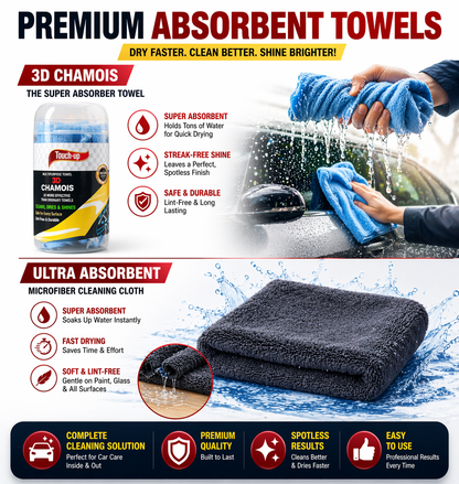 Car Cleaning Kit 4-in-1 | 1200 GSM Microfiber Towel + 3D Chamois Cloth + Wheel Brush + Interior Cleaning Brush | Car Detailing Kit, Scratch-Free & Streak-Free