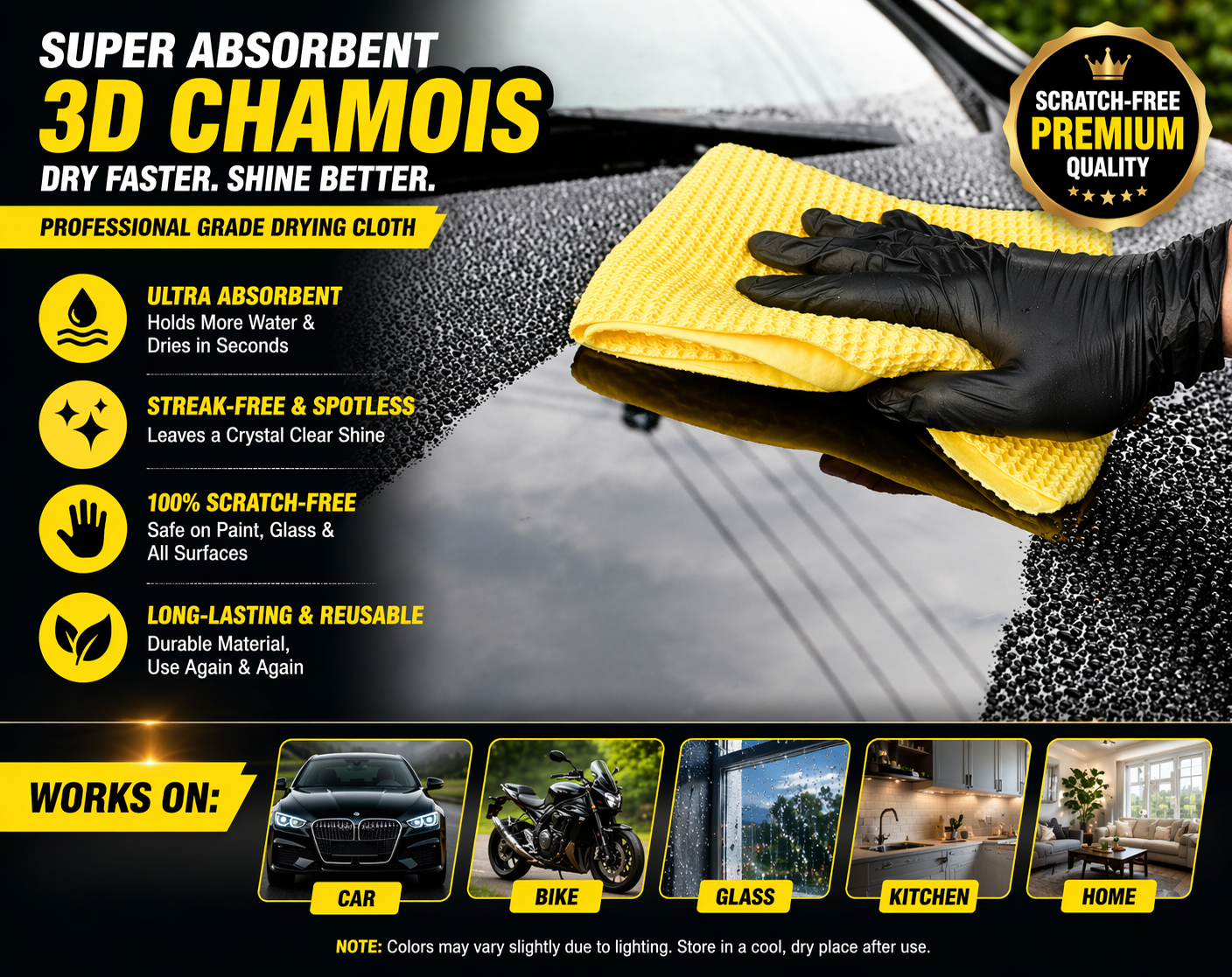 3D Chamois Cleaning Cloth XL (43x64 cm) – Pack of 2 | Super Absorbent Drying Towel | Streak-Free Multipurpose Cloth for Car, Bike & Home