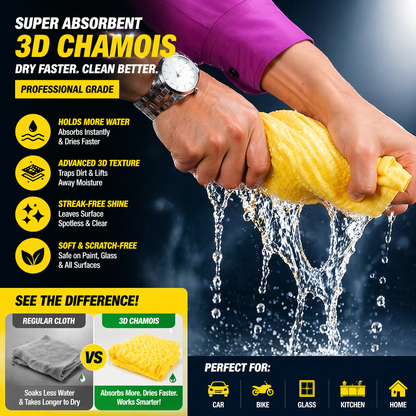 3D Chamois Cleaning Cloth Medium (43x32 cm) – Pack of 2 | Super Absorbent Drying Towel | Streak-Free Cloth for Car, Bike & Home