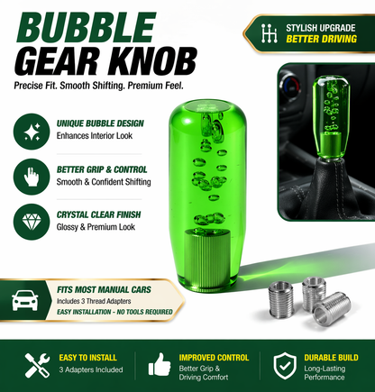 Crystal Glass Gear Knob 10cm Green | Bubble Design Car Gear Shift Knob with Adaptors (Universal Fit)