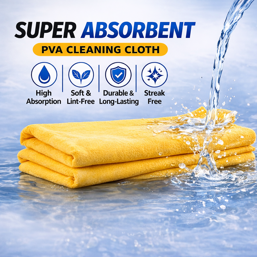 PVA Chamois Car Cleaning Cloth (Pack of 2) | Super Absorbent Drying Towel | Streak-Free, Lint-Free | Reusable Multipurpose Cleaning Cloth for Car, Bike & Home