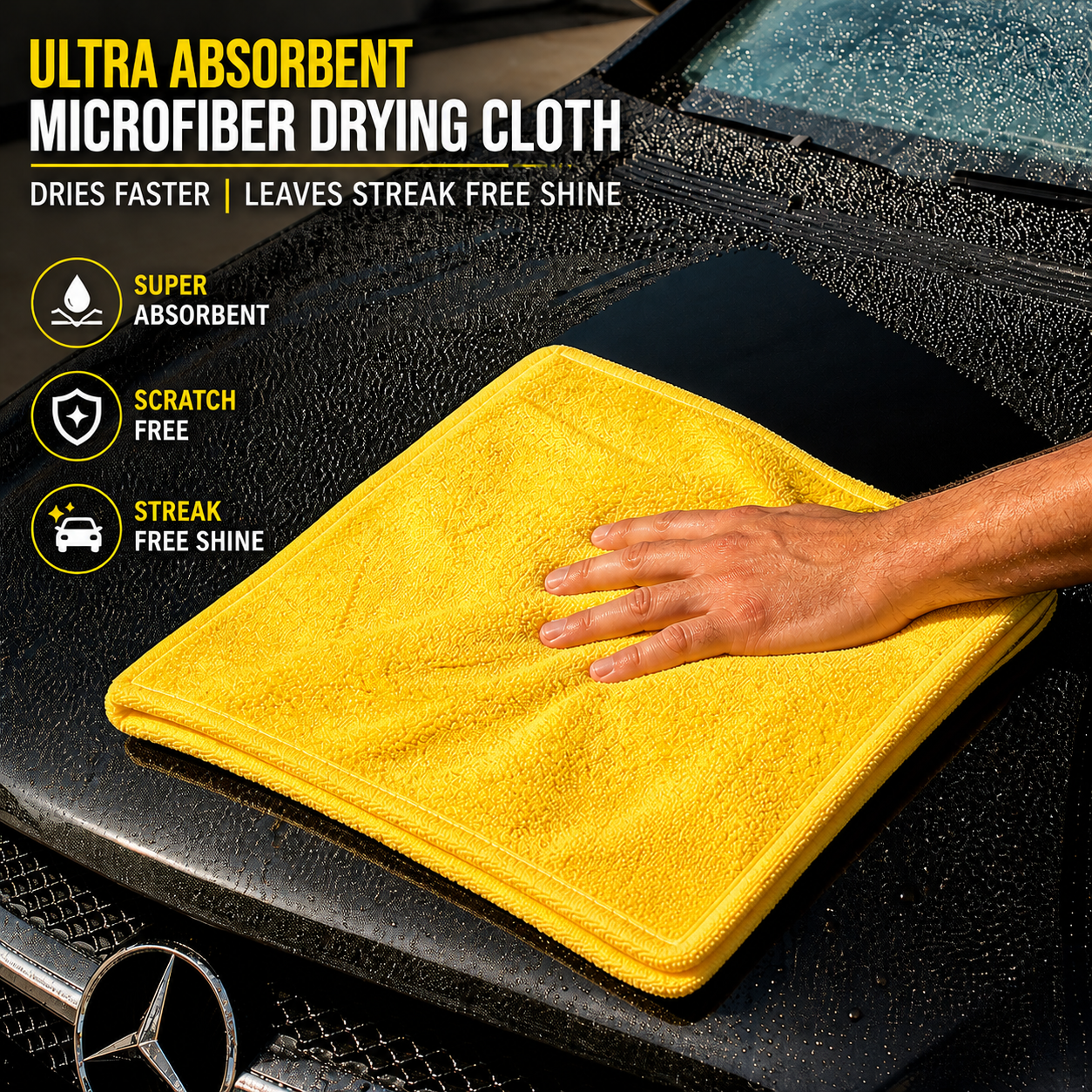 1200 GSM Premium Microfiber Car Cleaning Cloth – 60x40 cm Ultra Soft Absorbent Towel | Scratch-Free Car Drying & Detailing Cloth (Yellow)