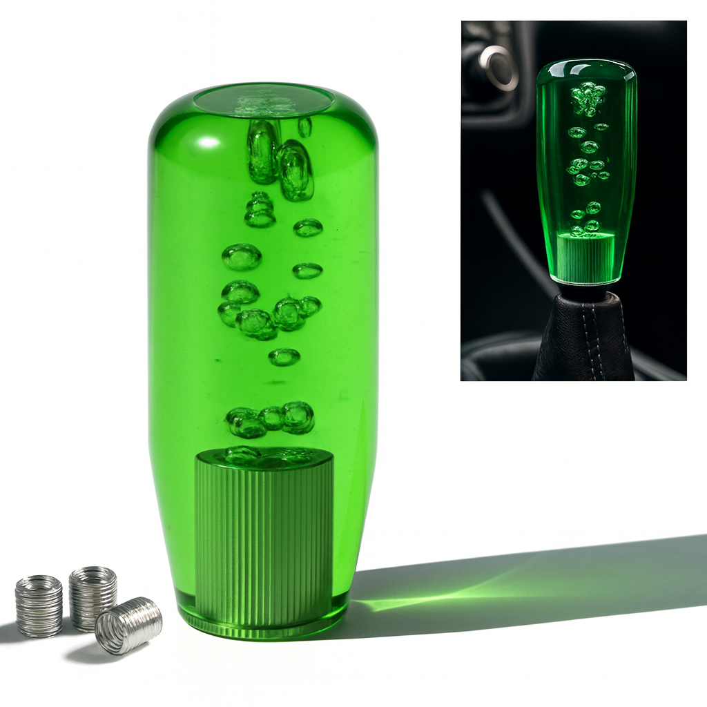 Crystal Glass Gear Knob 10cm Green | Bubble Design Car Gear Shift Knob with Adaptors (Universal Fit)