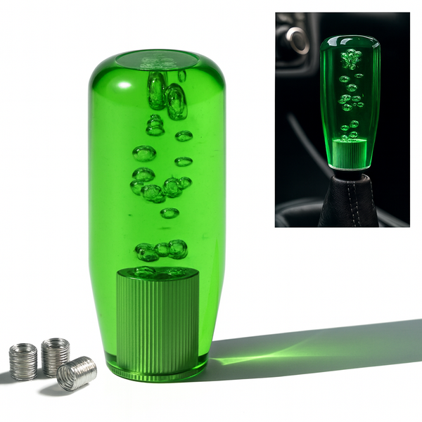 Crystal Glass Gear Knob 10cm Green | Bubble Design Car Gear Shift Knob with Adaptors (Universal Fit)