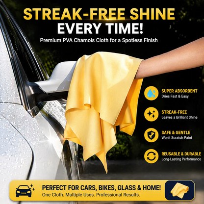 Big Size PVA Chamois Car Cleaning Cloth (Pack of 2) | 66×43 cm Super Absorbent Drying Towel | Streak-Free, Lint-Free | Reusable Multipurpose Cloth for Car, Bike & Home