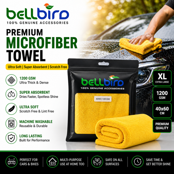 1200 GSM Premium Microfiber Car Cleaning Cloth – 60x40 cm Ultra Soft Absorbent Towel | Scratch-Free Car Drying & Detailing Cloth (Yellow)