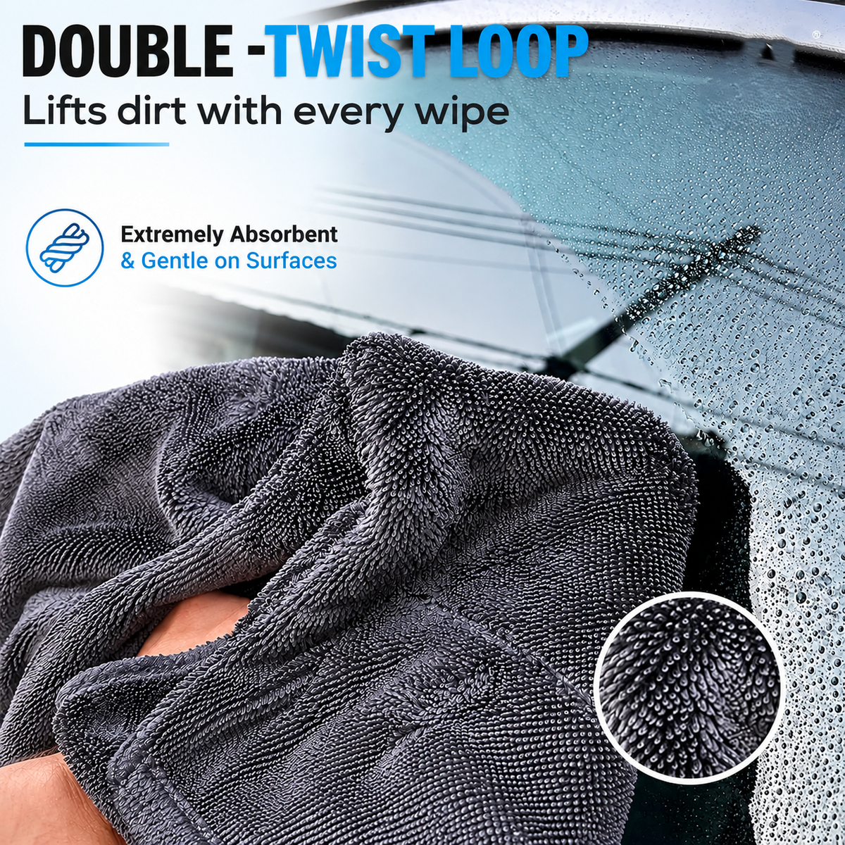 Croapo 1200GSM Double-Twist Microfiber Car Drying Towel 40 × 40 CM | Ultra Absorbent, Scratch-Free & Lint-Free | Premium Auto Detailing Cloth
