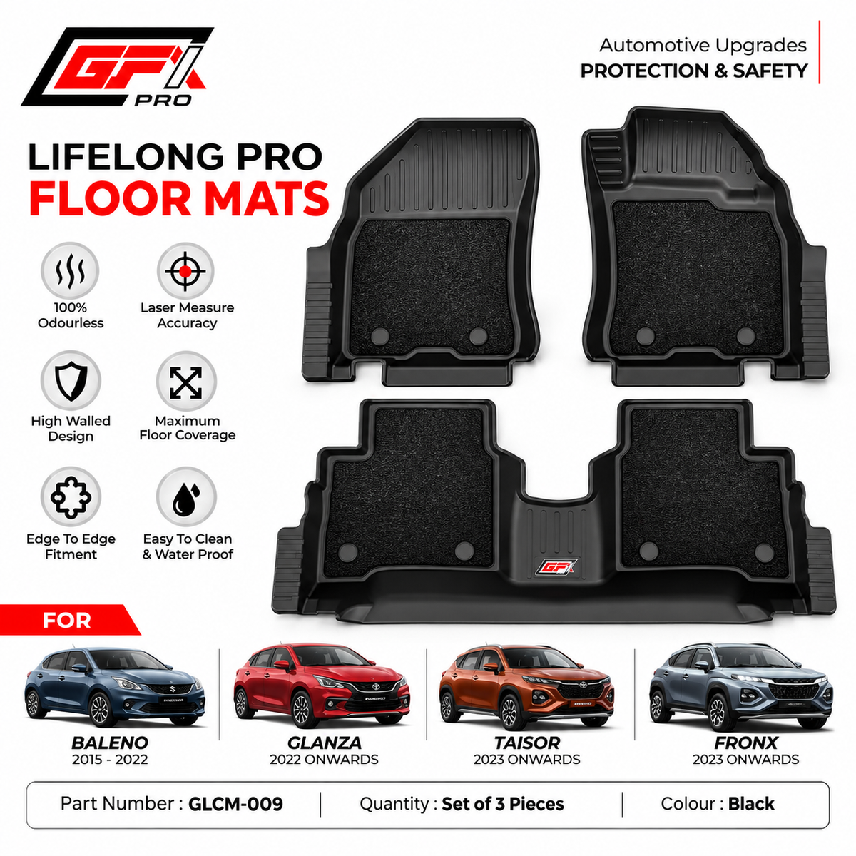 GFX Lifelong Pro Floor Mats for Baleno, Glanza, Taisor & Fronx