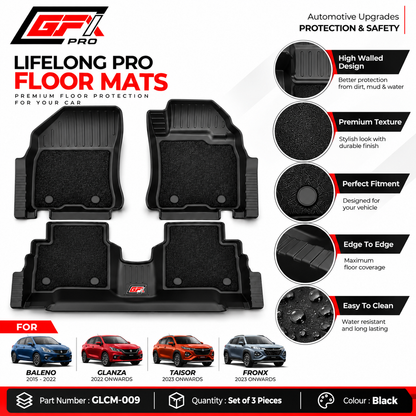GFX Lifelong Pro Floor Mats for Baleno, Glanza, Taisor & Fronx