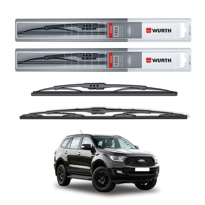 Wurth Metal Wiper Blades for Ford Endeavour – 22” Driver + 16” Passenger (Set of 2) | All-Weather Premium Quality