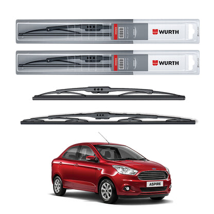 Wurth Metal Wiper Blades for Ford Figo Aspire – 22” Driver + 16” Passenger (Set of 2) | All-Weather Premium Quality