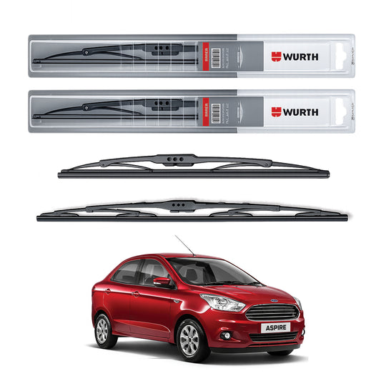 Wurth Metal Wiper Blades for Ford Figo Aspire – 22” Driver + 16” Passenger (Set of 2) | All-Weather Premium Quality