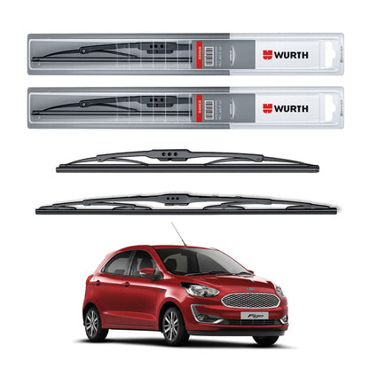 Wurth Metal Wiper Blades for Ford Figo – 22” Driver + 16” Passenger (Set of 2) | All-Weather Premium Quality