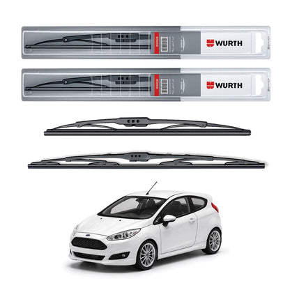 Wurth Metal Wiper Blades for Ford Fiesta – 22” Driver + 16” Passenger (Set of 2) | All-Weather Premium Quality