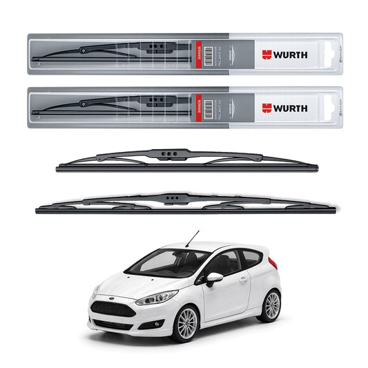 Wurth Metal Wiper Blades for Ford Fiesta – 22” Driver + 16” Passenger (Set of 2) | All-Weather Premium Quality