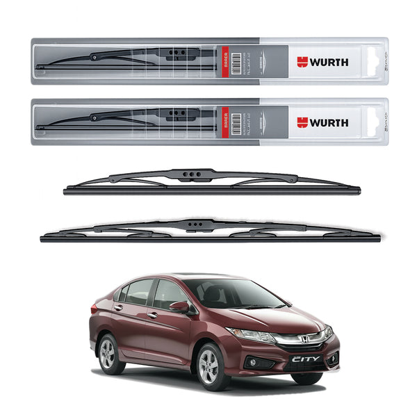 Wurth Metal Wiper Blades for Honda City (2013–2016) – 24” Driver + 14” Passenger (Set of 2) | All-Weather Premium Quality