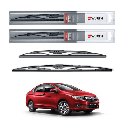 Wurth Metal Wiper Blades for Honda City (2017–2019) – 24” Driver + 14” Passenger (Set of 2) | All-Weather Premium Quality