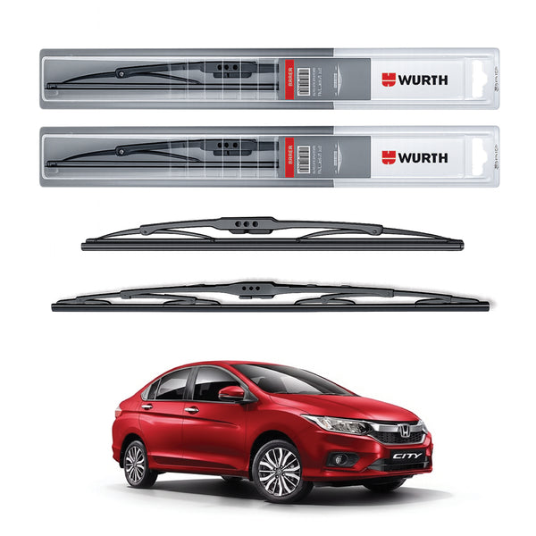 Wurth Metal Wiper Blades for Honda City (2017–2019) – 24” Driver + 14” Passenger (Set of 2) | All-Weather Premium Quality