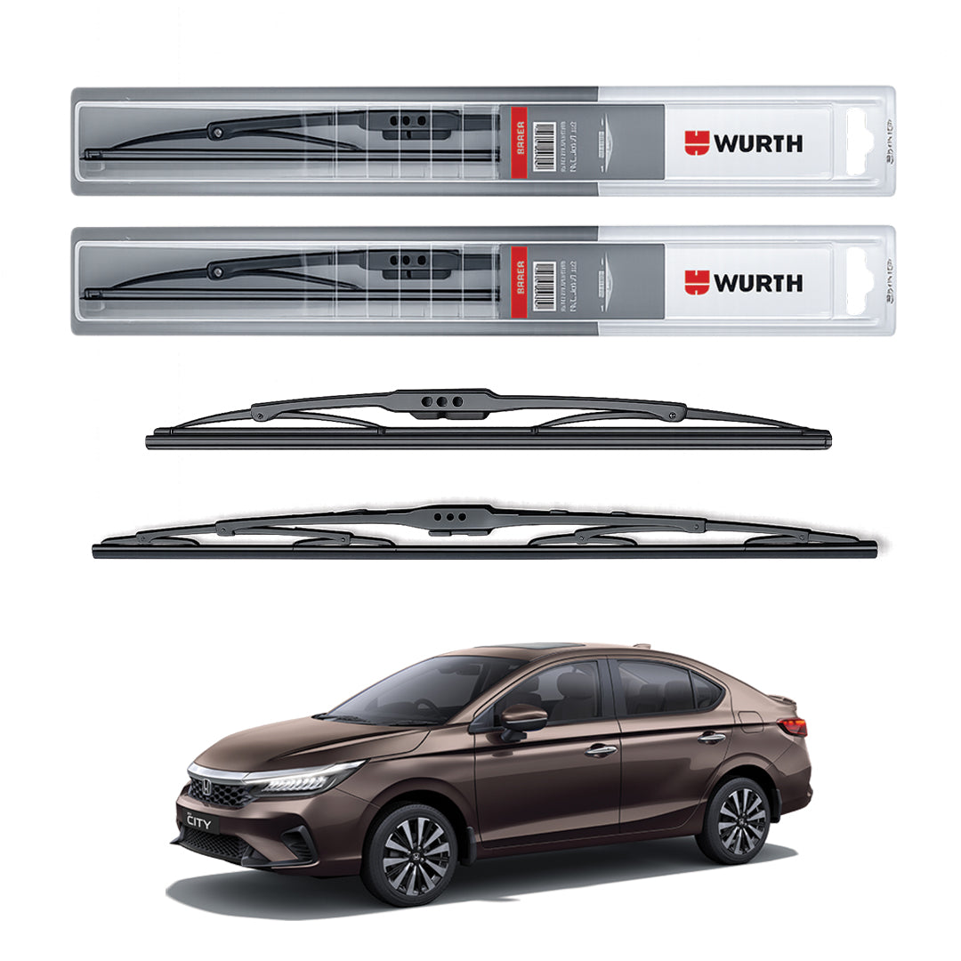 Wurth Metal Wiper Blades for Honda City 5th Gen – 24” Driver + 14” Passenger (Set of 2) | All-Weather Premium Quality