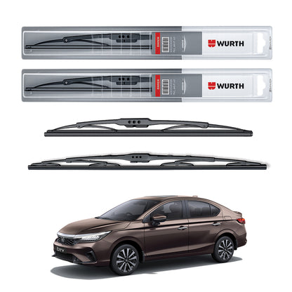 Wurth Metal Wiper Blades for Honda City 5th Gen – 24” Driver + 14” Passenger (Set of 2) | All-Weather Premium Quality