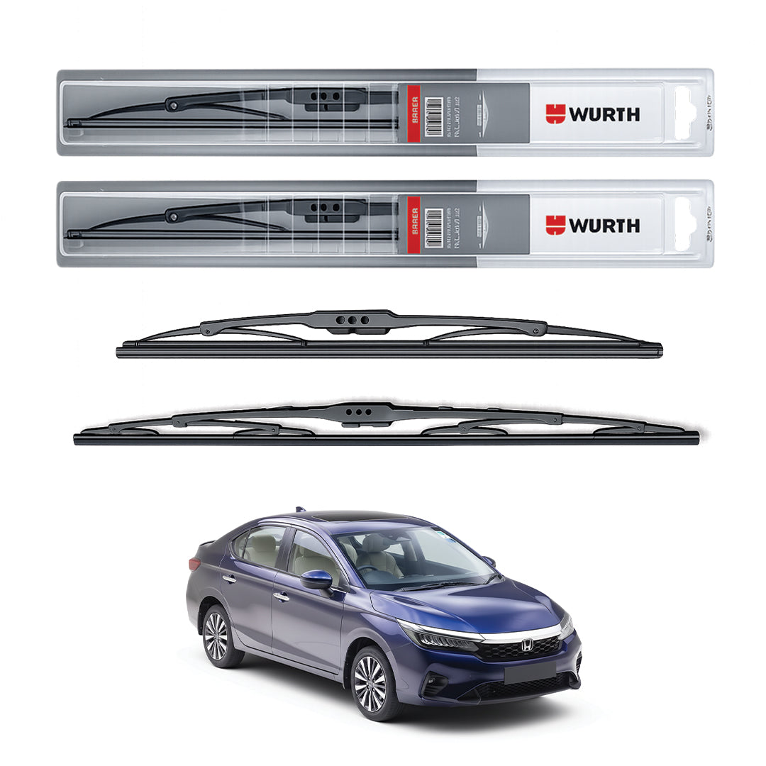 Wurth Metal Wiper Blades for Honda City ZXi – 22” Driver + 14” Passenger (Set of 2) | All-Weather Premium Quality