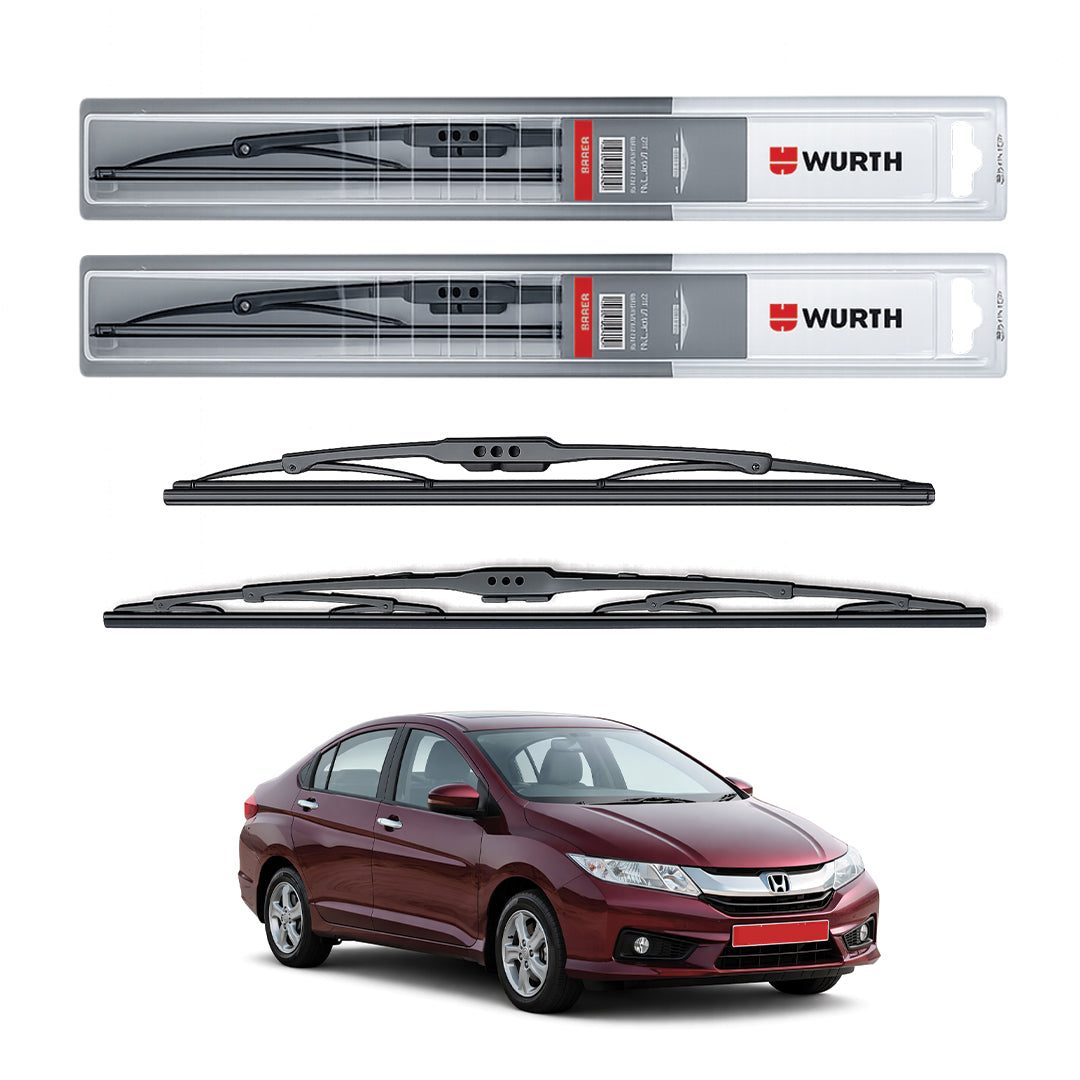 Wurth Metal Wiper Blades for Honda City i-VTEC – 24” Driver + 14” Passenger (Set of 2) | All-Weather Premium Quality