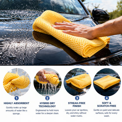 Hybrid Dry Car Chamois Cloth (Pack of 2) – Compact Size 43×32 cm | Super Absorbent Streak-Free Drying Towel for Car, Bike & Home