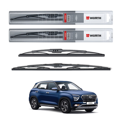 Wurth Metal Wiper Blades for Hyundai Creta (2020 Model) – 26” Driver + 16” Passenger (Set of 2) | All-Weather Premium Quality