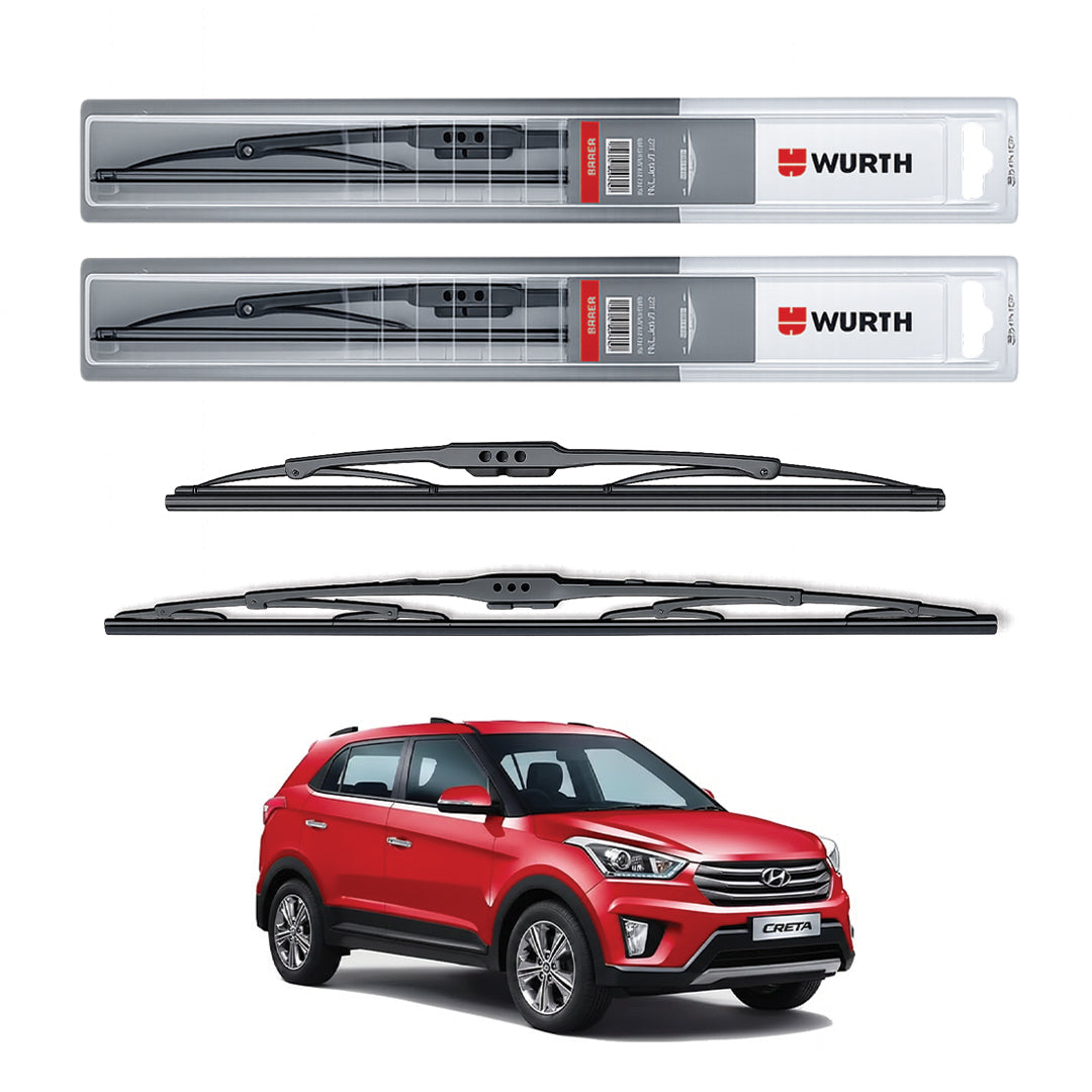 Wurth Metal Wiper Blades for Hyundai Creta (2016–2019) – 26” Driver + 16” Passenger (Set of 2) | All-Weather Premium Quality