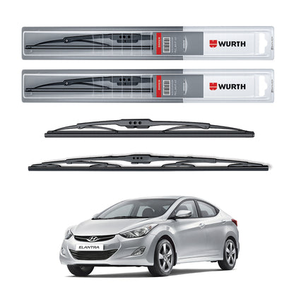 Wurth Metal Wiper Blades for Hyundai Elantra Fluidic – 24” Driver + 16” Passenger (Set of 2) | All-Weather Premium Quality