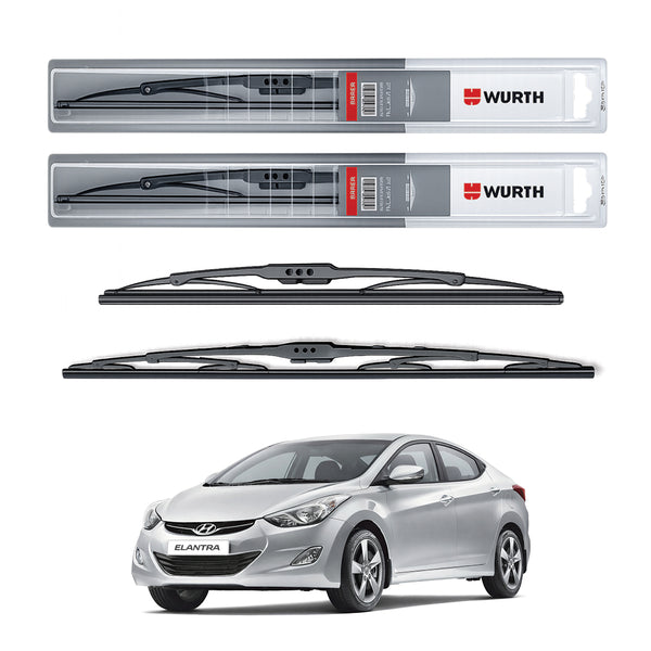 Wurth Metal Wiper Blades for Hyundai Elantra Fluidic – 24” Driver + 16” Passenger (Set of 2) | All-Weather Premium Quality