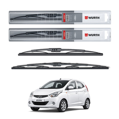 Wurth Metal Wiper Blades for Hyundai Eon – 22” Driver + 14” Passenger (Set of 2) | All-Weather Premium Quality