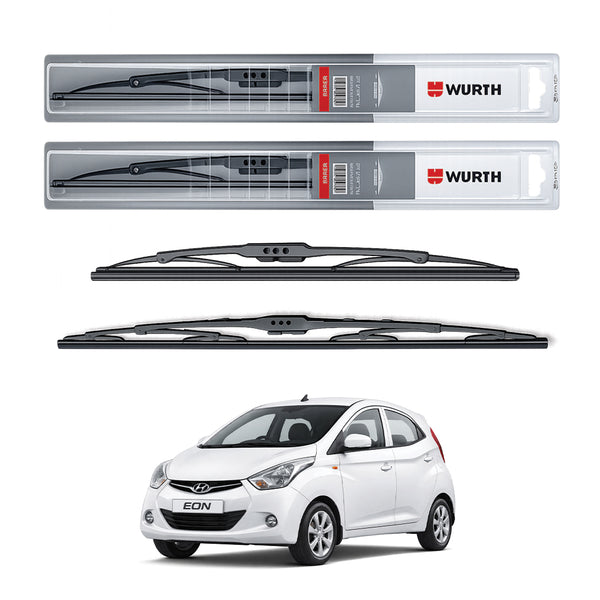 Wurth Metal Wiper Blades for Hyundai Eon – 22” Driver + 14” Passenger (Set of 2) | All-Weather Premium Quality