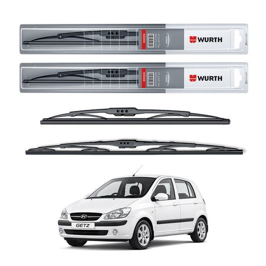 Wurth Metal Wiper Blades for Hyundai Getz – 24” Driver + 14” Passenger (Set of 2) | All-Weather Premium Quality