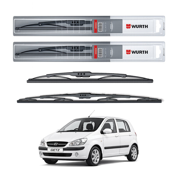 Wurth Metal Wiper Blades for Hyundai Getz – 24” Driver + 14” Passenger (Set of 2) | All-Weather Premium Quality