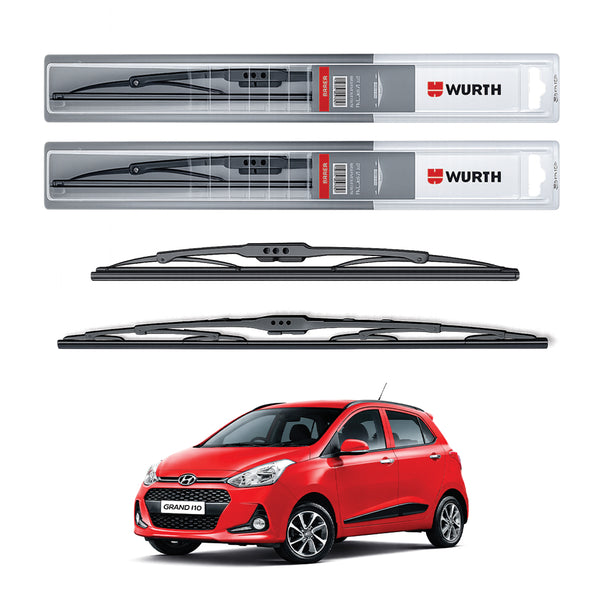 Wurth Metal Wiper Blades for Hyundai Grand i10 – 22” Driver + 16” Passenger (Set of 2) | All-Weather Premium Quality
